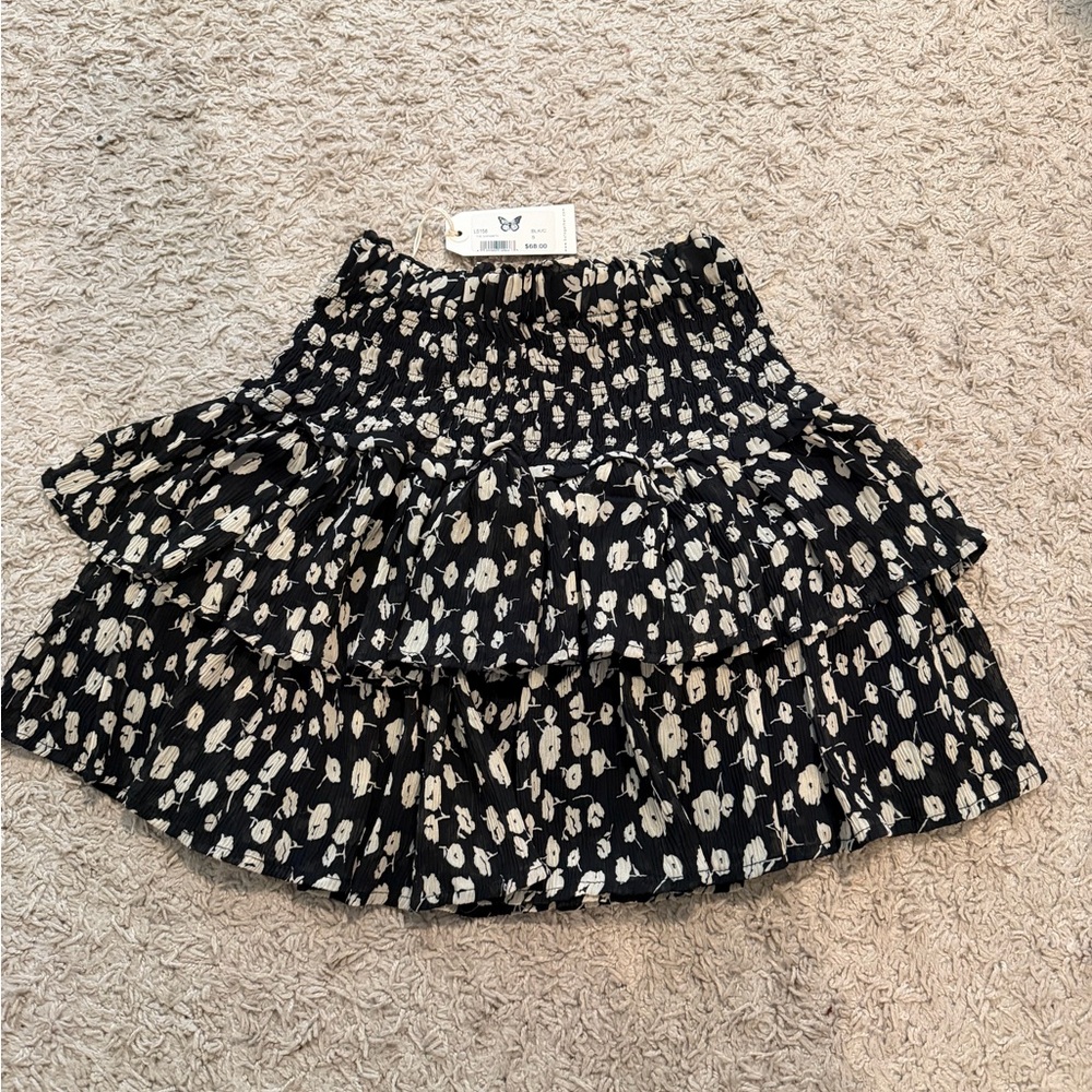 By Together Black and Cream Patterned Skater Skirt